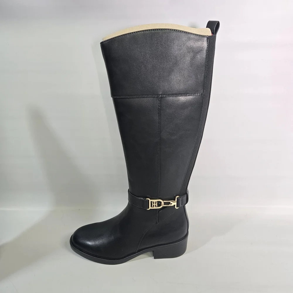 Tommy Hilfiger Ionni Faux Leather Black Riding Boot Knee High 5.5 NIB Equestrian